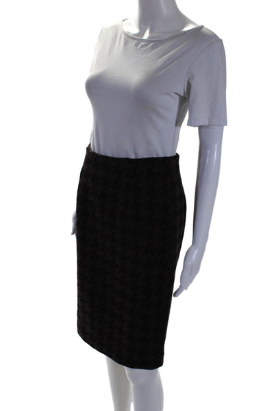 Donna Degnan Womens Cotton Brown Black Houndstooth Zip Back Pencil Skirt Size 4