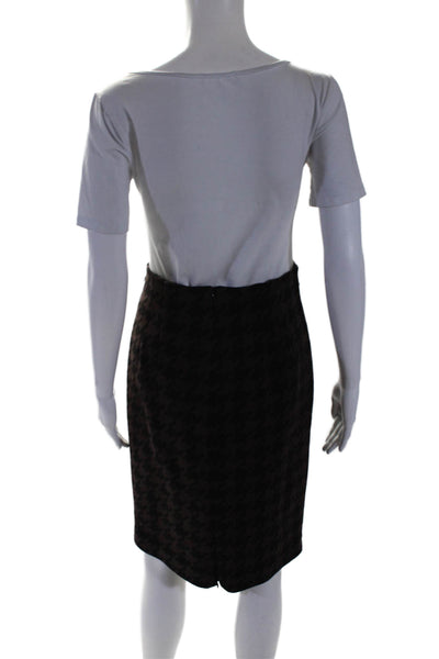 Donna Degnan Womens Cotton Brown Black Houndstooth Zip Back Pencil Skirt Size 4