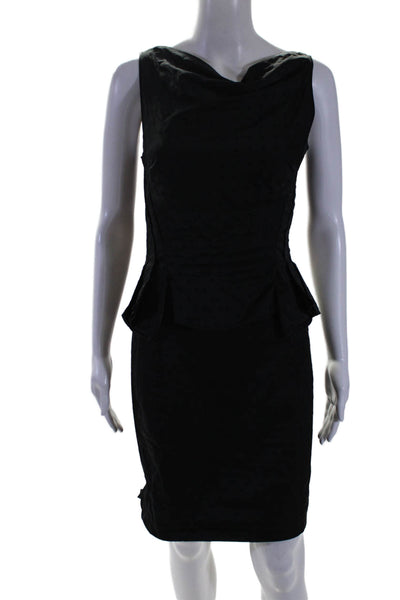 Nina Ricci Womens Black Drape Neck Polka Dot Sleeveless Peplum Dress Size 38