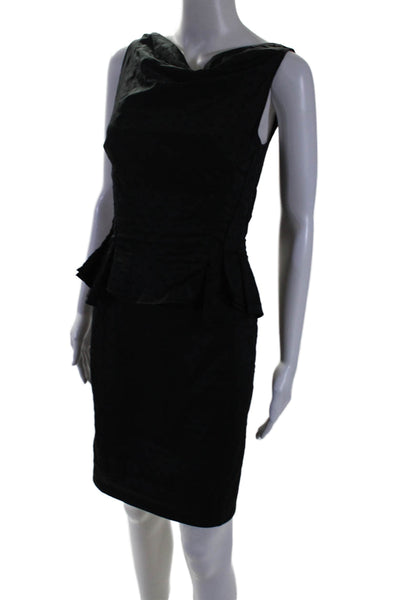 Nina Ricci Womens Black Drape Neck Polka Dot Sleeveless Peplum Dress Size 38