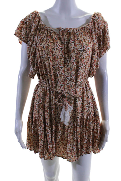 Rachel Zoe Womens Off Shoulder Floral Tie Waist Shift Dress Orange Size M