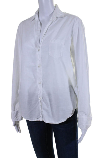 Frank & Eileen Womens Cotton Long Sleeve V Neck Button Down Blouse White Size S