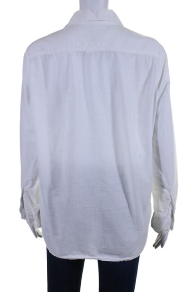 Frank & Eileen Womens Cotton Long Sleeve V Neck Button Down Blouse White Size S