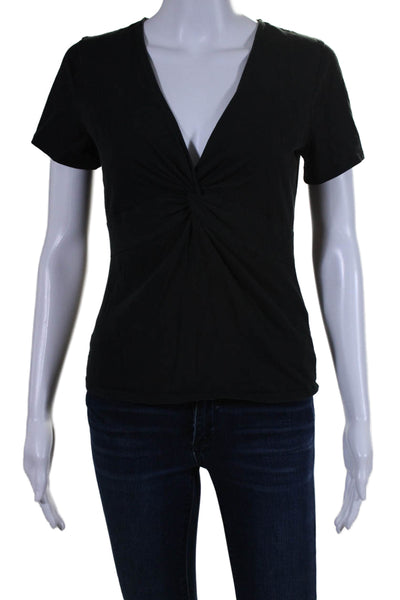 Nation LTD Womens Cotton Short Sleeve V Neck Twist Front Blouse Black Size S