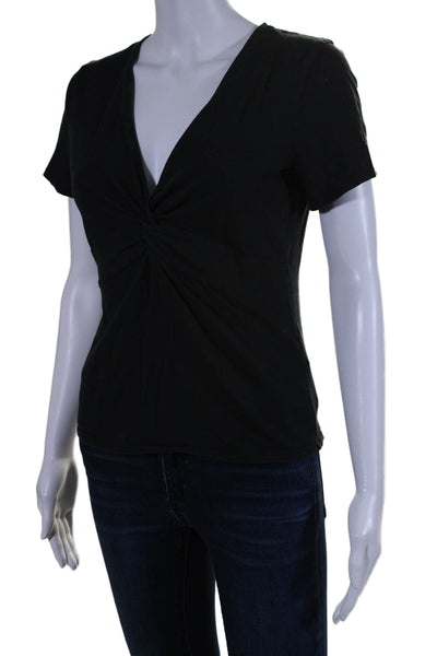 Nation LTD Womens Cotton Short Sleeve V Neck Twist Front Blouse Black Size S