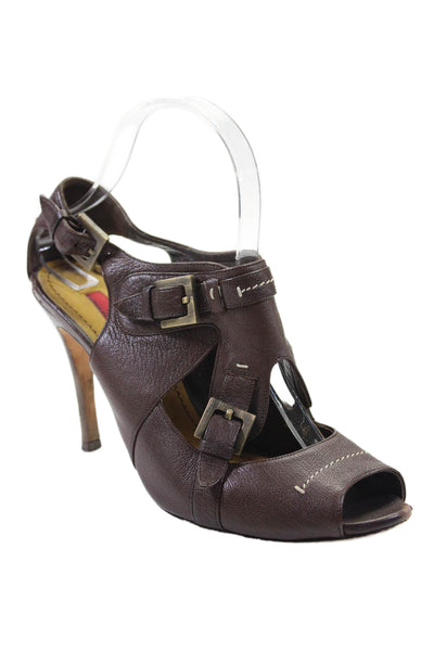 Carolina Herrera Womens Brown Leather Strappy High Heels Sandals Shoes Size 9