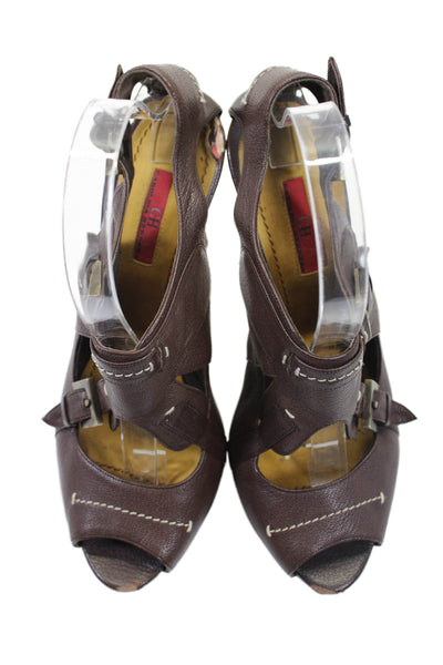 Carolina Herrera Womens Brown Leather Strappy High Heels Sandals Shoes Size 9