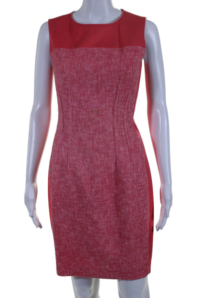 Elie Tahari Womens Cotton Blend Round Neck Sleeveless Zip Up Dress Pink Size 2