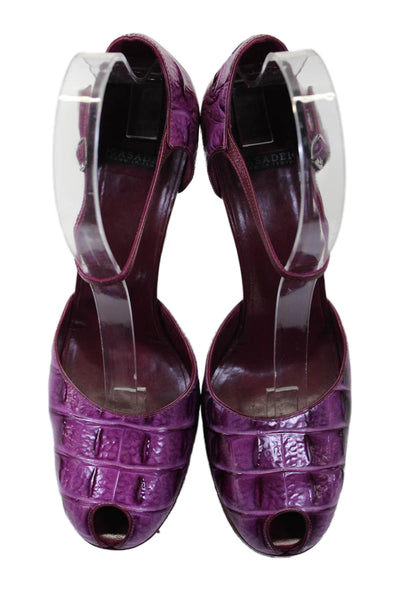 Casadei Womens Textured Leather Open Toe Ankle Strap Heels Purple Size 7.5B