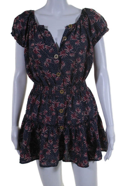 Eberjey Womens Cotton Navy Blue Floral Off Shoulder Short Sleeve Dress Size S