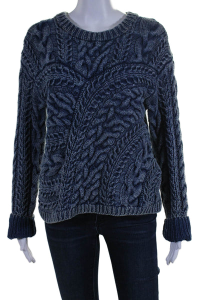 Intermix Womens Cotton Blue Chunky Cable Knit Crew Neck Sweater Top Size L