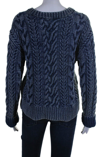 Intermix Womens Cotton Blue Chunky Cable Knit Crew Neck Sweater Top Size L