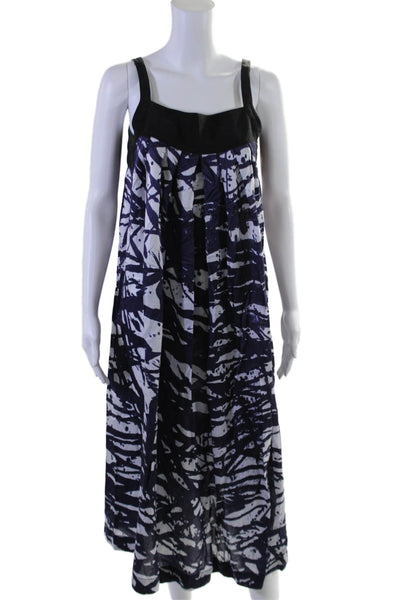 Hilton Hollis Womens Silk Abstract Print Sleeveless Dress Navy Blue White Size 6