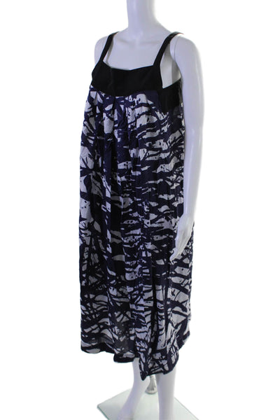 Hilton Hollis Womens Silk Abstract Print Sleeveless Dress Navy Blue White Size 6