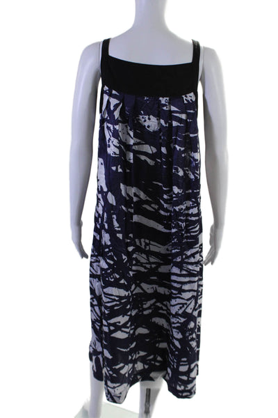 Hilton Hollis Womens Silk Abstract Print Sleeveless Dress Navy Blue White Size 6