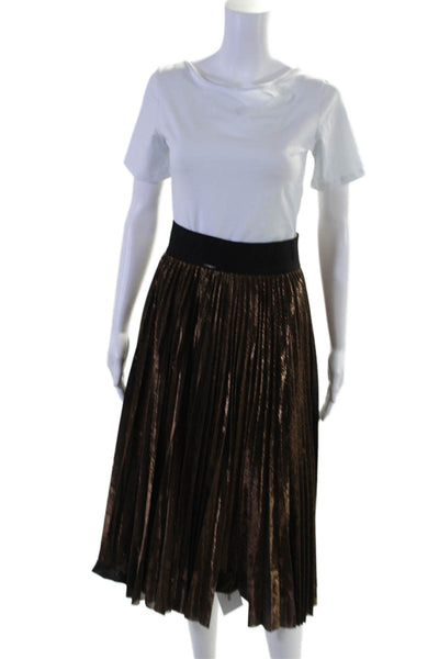 Liu JO Womens Accordion Pleat A Line Maxi Skirt Chocolate Brown Black Size 6