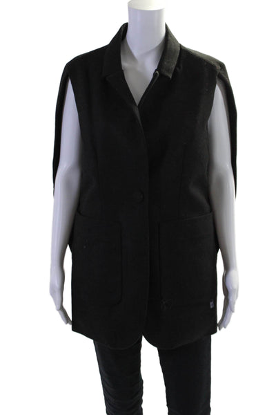 Add Down Womens Sleeveless Button Down Winter Coat Black Wool Size 4