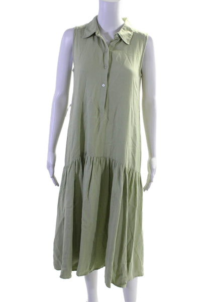 Marissa Webb Collective Womens Linen Sleeveless Tie Waist Midi Dress Green Sz 6