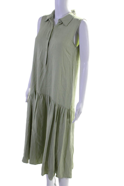 Marissa Webb Collective Womens Linen Sleeveless Tie Waist Midi Dress Green Sz 6