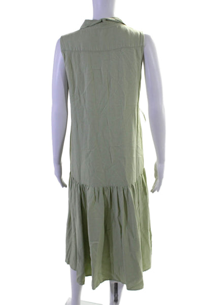 Marissa Webb Collective Womens Linen Sleeveless Tie Waist Midi Dress Green Sz 6