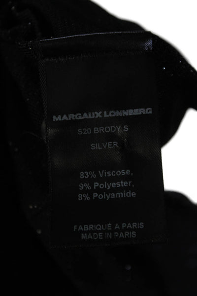 Margaux Lonnberg Womens Long Sleeve Metallic Collared Blouse Black Size 34