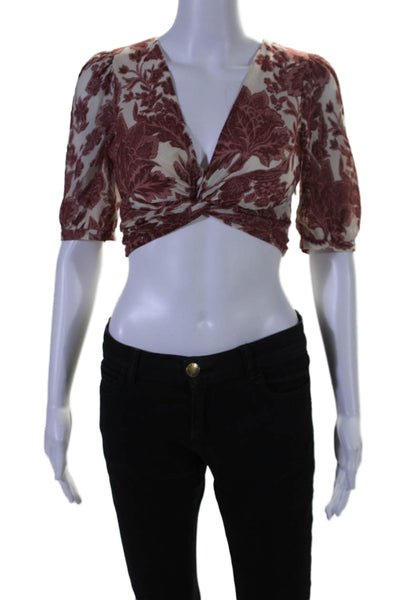 Ba&Sh Womens Shorts Sleeve Floral V Neck Tie Waist Blouse Red Size 0