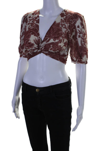 Ba&Sh Womens Shorts Sleeve Floral V Neck Tie Waist Blouse Red Size 0