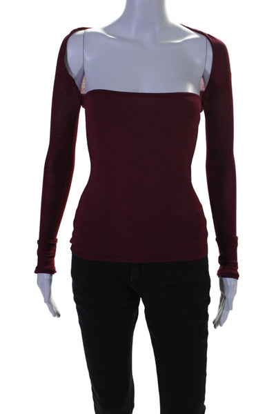 NBD Womens Long Sleeve Square Neck Blouse Burgundy Size XS