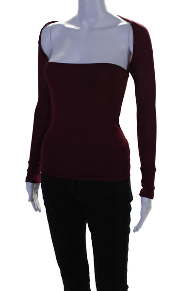 NBD Womens Long Sleeve Square Neck Blouse Burgundy Size XS