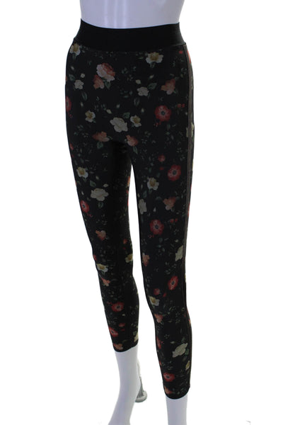 Ultracor Womens High Rise Floral Velour Trim Leggings Black Size S