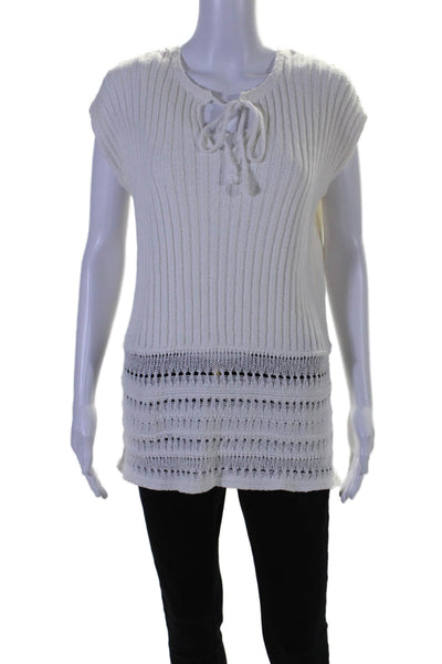 Kinross Women's Round Neck Sleeveless Knit Sweater Blouse White Size XS