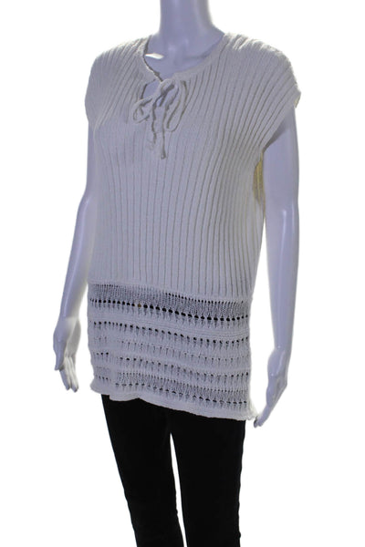 Kinross Women's Round Neck Sleeveless Knit Sweater Blouse White Size XS