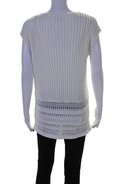 Kinross Women's Round Neck Sleeveless Knit Sweater Blouse White Size XS