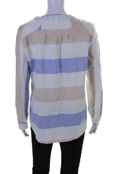 Vilagallo Women's V-Neck Long Sleeves High Low Hem Striped Blouse Size 38