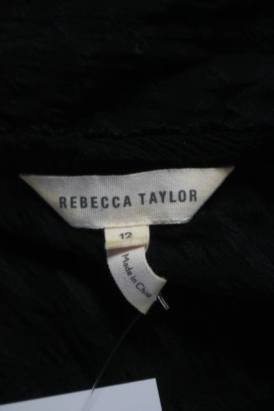 Rebecca Taylor Womens Long Sleeve Sheer Lace Trim Blouse Black Size 12