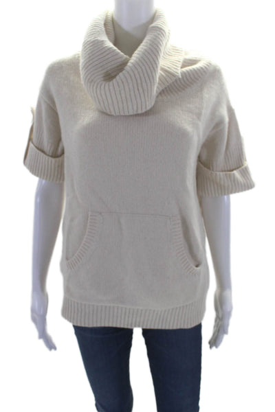 BCBGMAXAZRIA Womens Knit Short Sleeve Turtleneck Sweater Top Cream Size XS