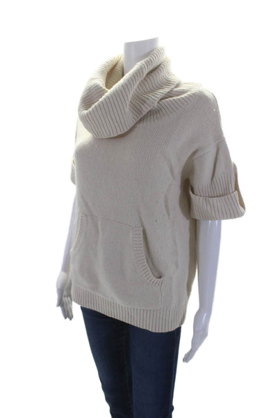 BCBGMAXAZRIA Womens Knit Short Sleeve Turtleneck Sweater Top Cream Size XS