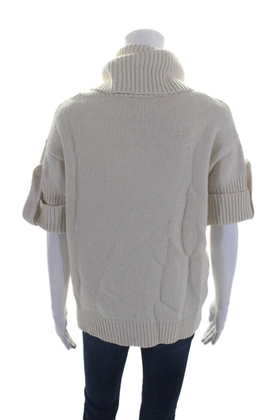 BCBGMAXAZRIA Womens Knit Short Sleeve Turtleneck Sweater Top Cream Size XS