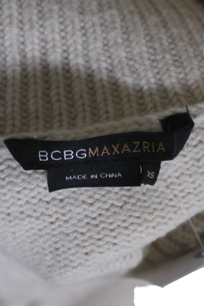 BCBGMAXAZRIA Womens Knit Short Sleeve Turtleneck Sweater Top Cream Size XS