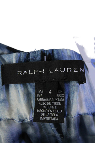 Ralph Lauren Womens Elastic Waist Tie Cuff Bottom Watercolor Flowy Pants Blue Si