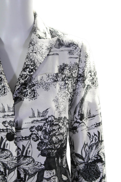 Judy Zhang Womens Silk Open Front Collar Button Floral Blouse White Size 4