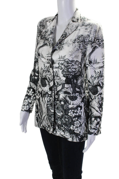 Judy Zhang Womens Silk Open Front Collar Button Floral Blouse White Size 4