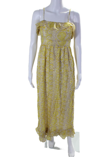 Juicy Couture Womens Spaghetti Strap Metallic Printed Maxi Dress Yellow Size 0