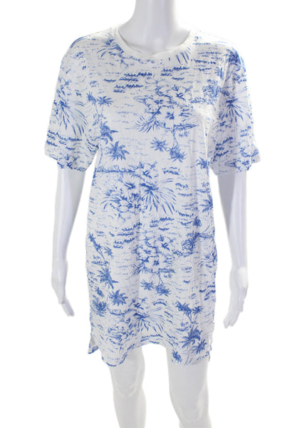 Goldie Womens Short Sleeve Hibiscus Palm Tree Shirt Dress White Blue Size XS