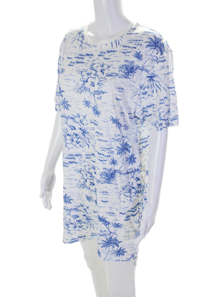 Goldie Womens Short Sleeve Hibiscus Palm Tree Shirt Dress White Blue Size XS