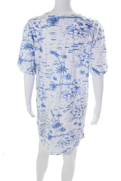 Goldie Womens Short Sleeve Hibiscus Palm Tree Shirt Dress White Blue Size XS