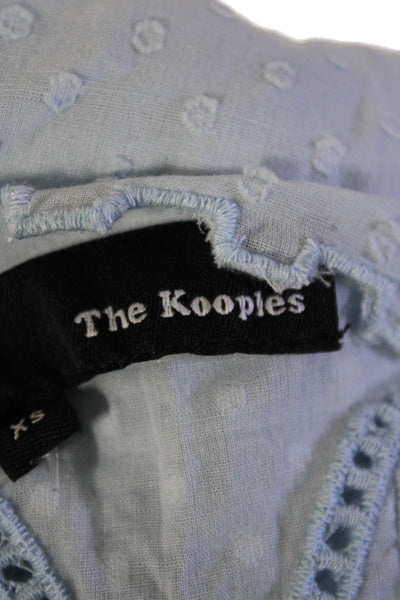 The Kooples Womens 3/4 Sleeve V Neck Ladder Lace Dotted Top Blue Cotton Size XS