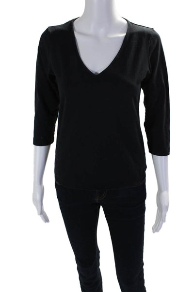 Leggiadro Womens V-neck Half Sleeve Fitted Casual Blouse Black Size 2