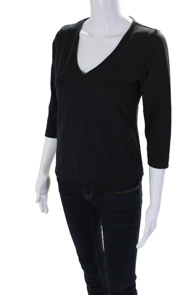 Leggiadro Womens V-neck Half Sleeve Fitted Casual Blouse Black Size 2