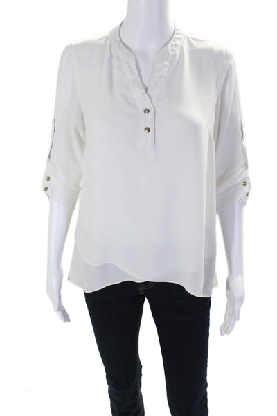 Catherine Malandrino Womens V-neck Half Sleeve Sleek Blouse White Size XS